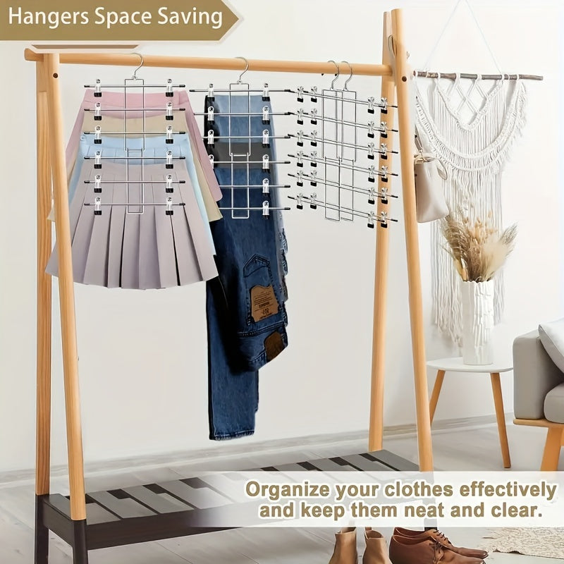 2 Pack Multi-Purpose Metal Hangers - Space-Saving 6-Tier Organizer for Skirts, Pants, Underwear and Scarves - Durable Closet Storage for Wardrobe