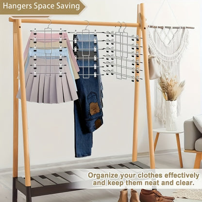 2 Pack Multi-Purpose Metal Hangers - Space-Saving 6-Tier Organizer for Skirts, Pants, Underwear and Scarves - Durable Closet Storage for Wardrobe