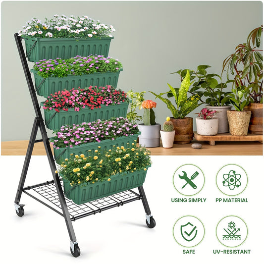 5 Tier Stackable Garden Planter – Space-Saving Vertical Design for Vegetables, Herbs, Flowers – Durable 4FT Tall Build, Indoor/Outdoor Gardening, 26 x 30 x 48 inch, Multi-Colored