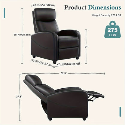 OLIXIS Massage Leather Recliner Chair: Single Sofa with Lumbar Support, Adjustable Backrest & Footrest, Perfect for Living Room and Bedroom