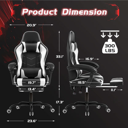 Homall PU Leather Gaming Chair - Massage and Foot Support Features