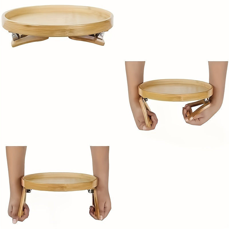 1pc Home Foldable Sofa Armrest Tray - Wooden Disc Tray, Sofa Table Armrest Clamp, Portable Table for Small Spaces