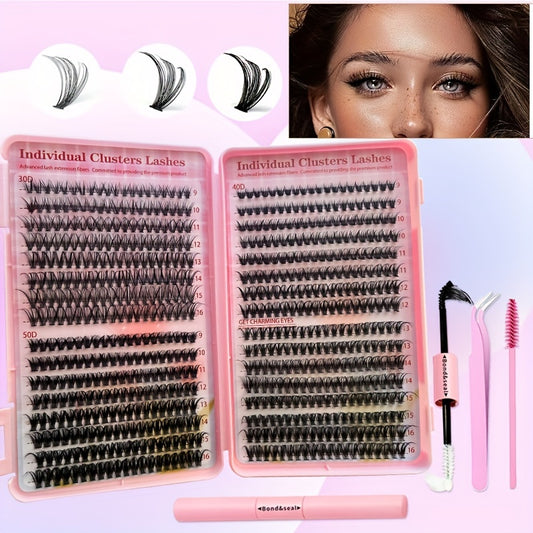 640/280pcs Extra Thick D Curl 9-16mm Mixed Length Individual Lashes – DIY Lash Clusters Extension Kit for Wispy Manga Look – Easy to Use, Long-Lasting, Reusable, Comfortable