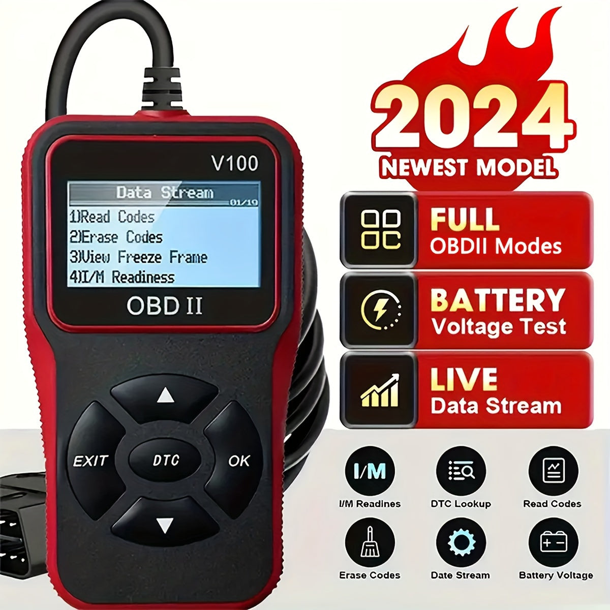 Car OBD2 Diagnostic Scanner - Engine Fault Code Reader, Scan Tool for All OBD II Protocol Cars Since 1996