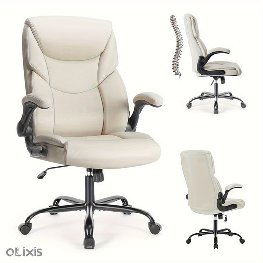 Leather Office Chairs - Boss Chairs with Flip-Up Armrests, Ergonomic High-Back Design