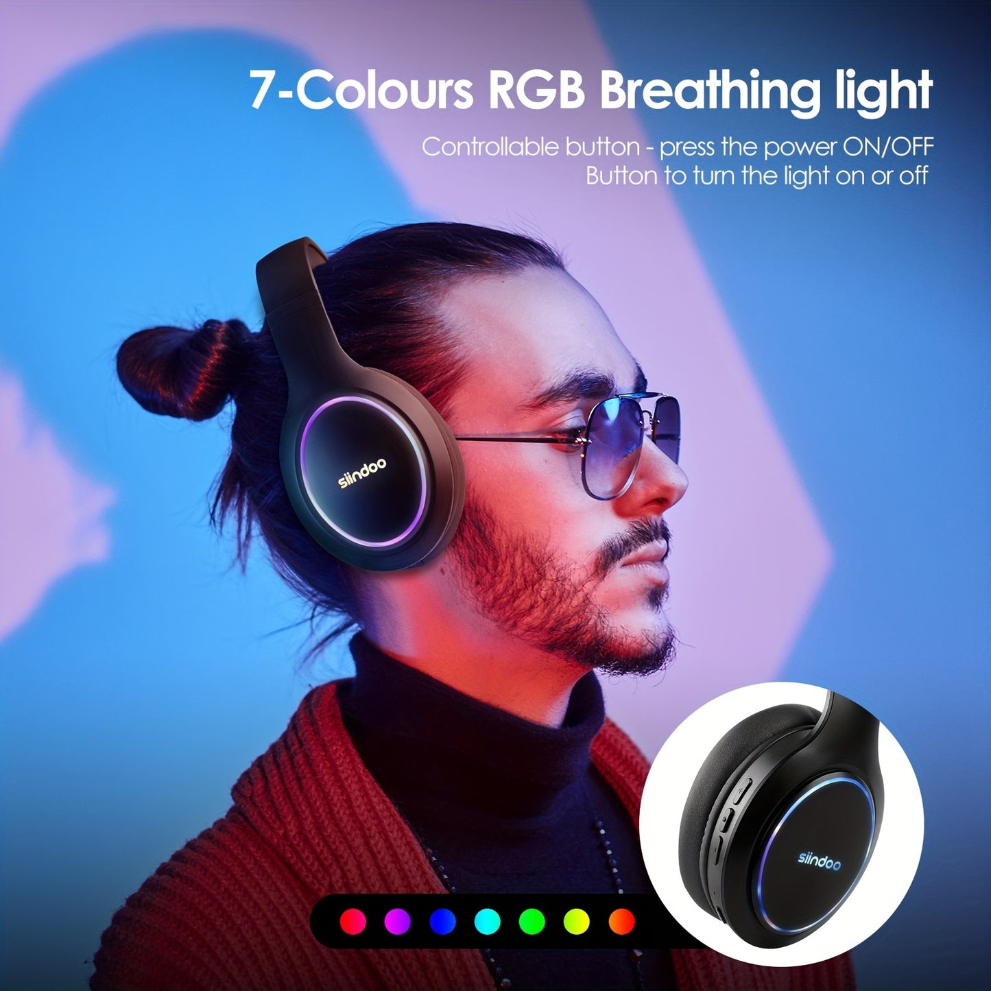 Siindoo Wireless Headphones - 1000mAh Battery, 120-Hour Playtime, 3 EQ Modes, Built-in Microphone, Compatible with Mobile Phones and Computers