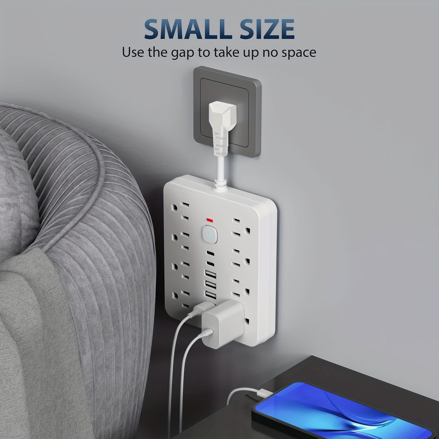 Multi-Functional Power Strip with Switch and Surge Protection – 14 in 1 Outlet with 8 Power Outlets, 4 USB, and 2 Type-C Ports for Office, Home, and Travel