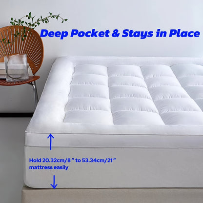 Ultra-Soft Microfiber Mattress Pad – Deep Pocket, Non-Slip, Machine Washable, Polyester Cover for Bedroom and Guest Room