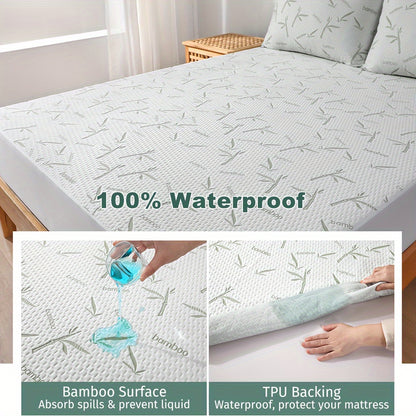 100% Bamboo Fiber Waterproof Mattress Protector – Cooling, Breathable, Soft Knitted Cover, 250gsm 3D Air Bed Cover for Ultimate Comfort