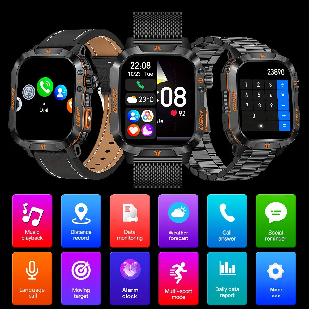 Men's Outdoor Sports Smart Watch – 2.01-Inch Full Touch Screen, Waterproof, Motion Tracking – Wireless Connectivity, Compatible with Android and iPhone