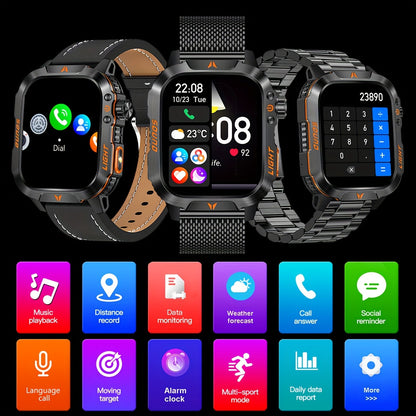 Men's Outdoor Sports Smart Watch – 2.01-Inch Full Touch Screen, Waterproof, Motion Tracking – Wireless Connectivity, Compatible with Android and iPhone