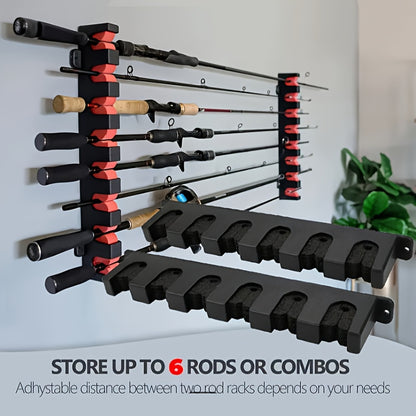 2pcs Fishing Rod Storage Racks – Horizontal Wall-Mounted Holders for 6 Fishing Poles – Space-Saving Display Solution