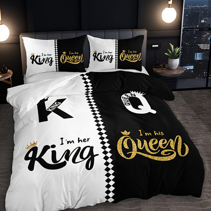 3 Piece Black and Grey Crown Lettering Duvet Cover Set – Includes 1 Duvet Cover and 2 Pillowcases – High Definition Printing for Home and Dorm Decor – Comforter Not Included