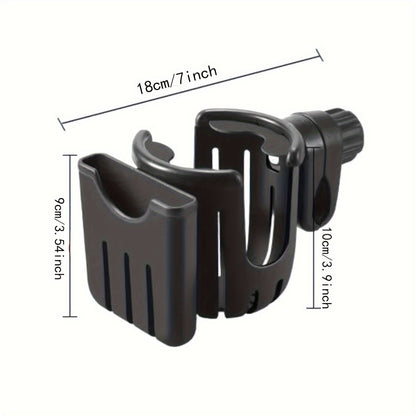 Universal Stroller Cup Holder with Phone Mount - Adjustable & Detachable Accessory for Wheelchair, Walker, Bike, Scooter - Enhances Hydration and Entertainment