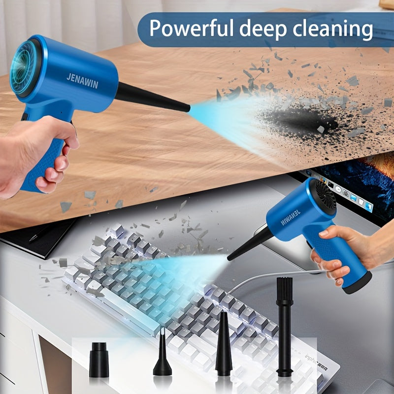 JENAWIN 14-in-1 Ultra Power Rechargeable Air Dust Collector - 3 to 91,000 RPM, 8,000mAh Blowing Power, LED Lights | Portable, Cordless Electric Air Duster for Keyboards, PCs, Cars, and More