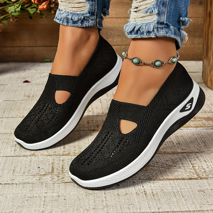 Women's Cut-Out Sneakers – Casual Breathable Slip-On Walking Shoes, Lightweight Outdoor Flats