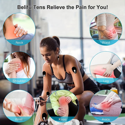 Belifu 4-Channel TENS EMS Device - 24 Modes, 30 Levels Muscle Stimulator, Rechargeable Electric Pulse Massager for Pain Relief