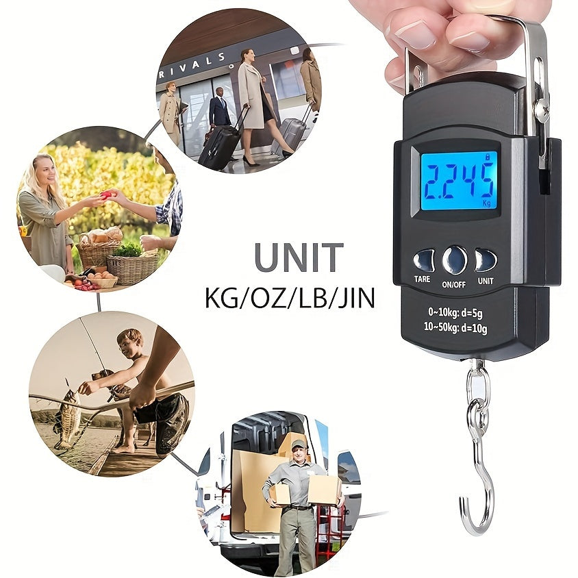 Electronic Portable Hand Scale - Mini Luggage and Fishing Bag Scale with Built-In Ruler