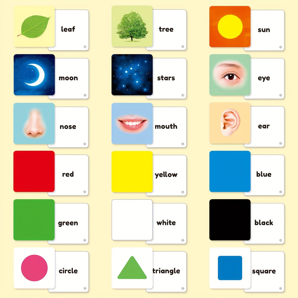 54 English Children's Learning Cards - Object and Word Recognition Set with Rounded Corners for Safe Handling