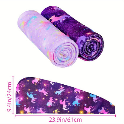 Soft and Absorbent Microfiber Cartoon Hair Towel Wrap - Quick Dry, Button Closure, Fun Patterned Design for Kids and Women - Bathroom Essentials