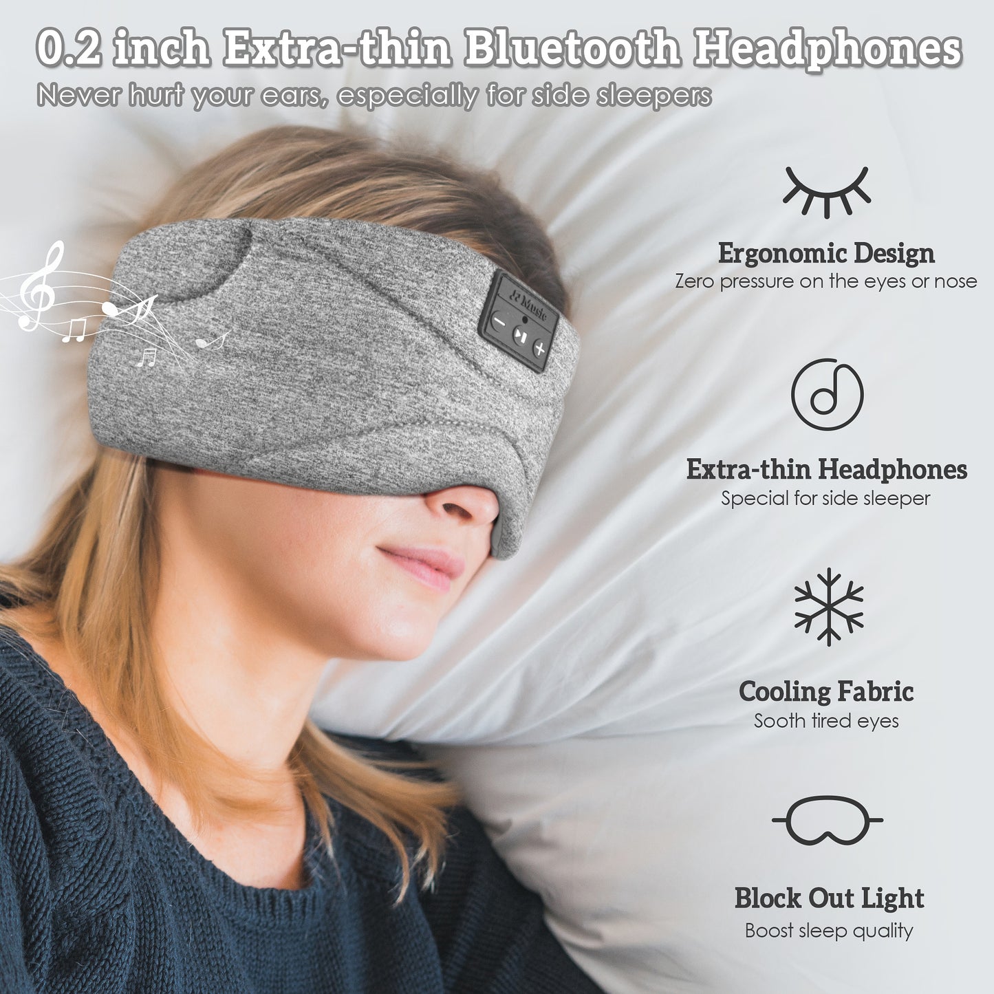 Sleep Mask with Headphones – White Noise, Blackout Light, Ice-Feeling, Extra Soft Modal Lining Eye Mask