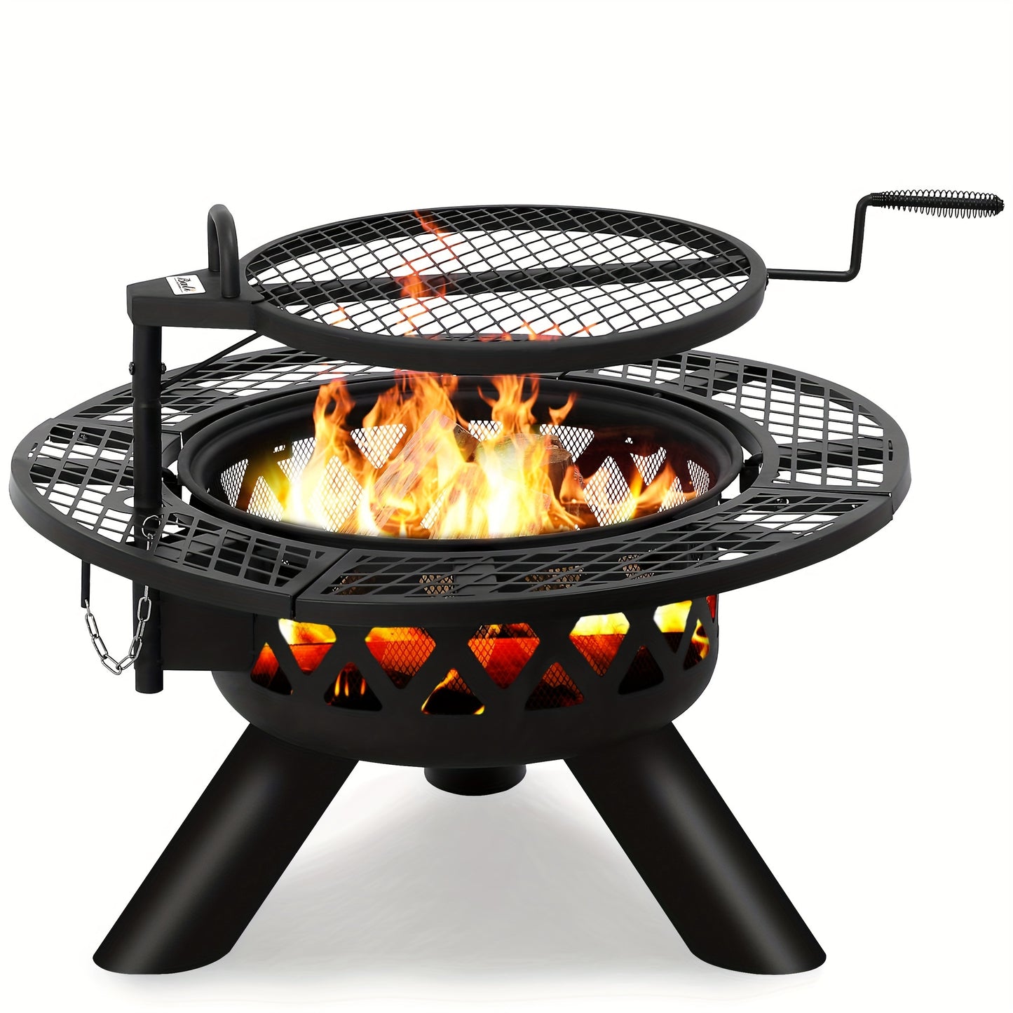 Large Round Wood Burning Fire Pit – Backyard BBQ Grill with Cooking Grate, Durable Black Finish, Outdoor Gathering Centerpiece for Camping, Patio, Garden