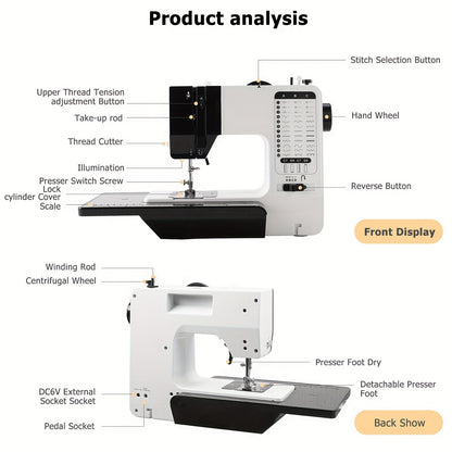 VIFERR Portable Sewing Machine - 38 Stitch Options with Extension Table and Pedal - Ideal for Beginners