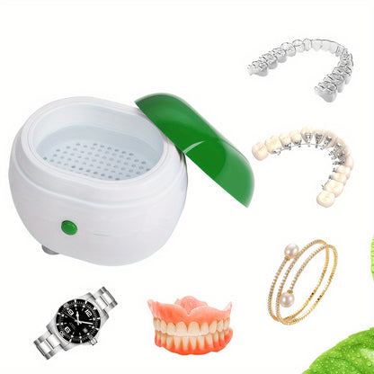 Multifunctional Portable Ultrasonic Cleaner - For Dentures, Retainers, Aligners, Mouth Guards, Jewelry, Plastic, Battery-Powered with Non-Rechargeable Battery - 1pc Automatic Dental Cleaning Case