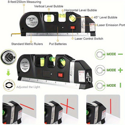 Laser Level Marking Tool – Multi-Purpose Kit with Standard Crosshair, Laser Beam, and Metric/Imperial Tape Measure