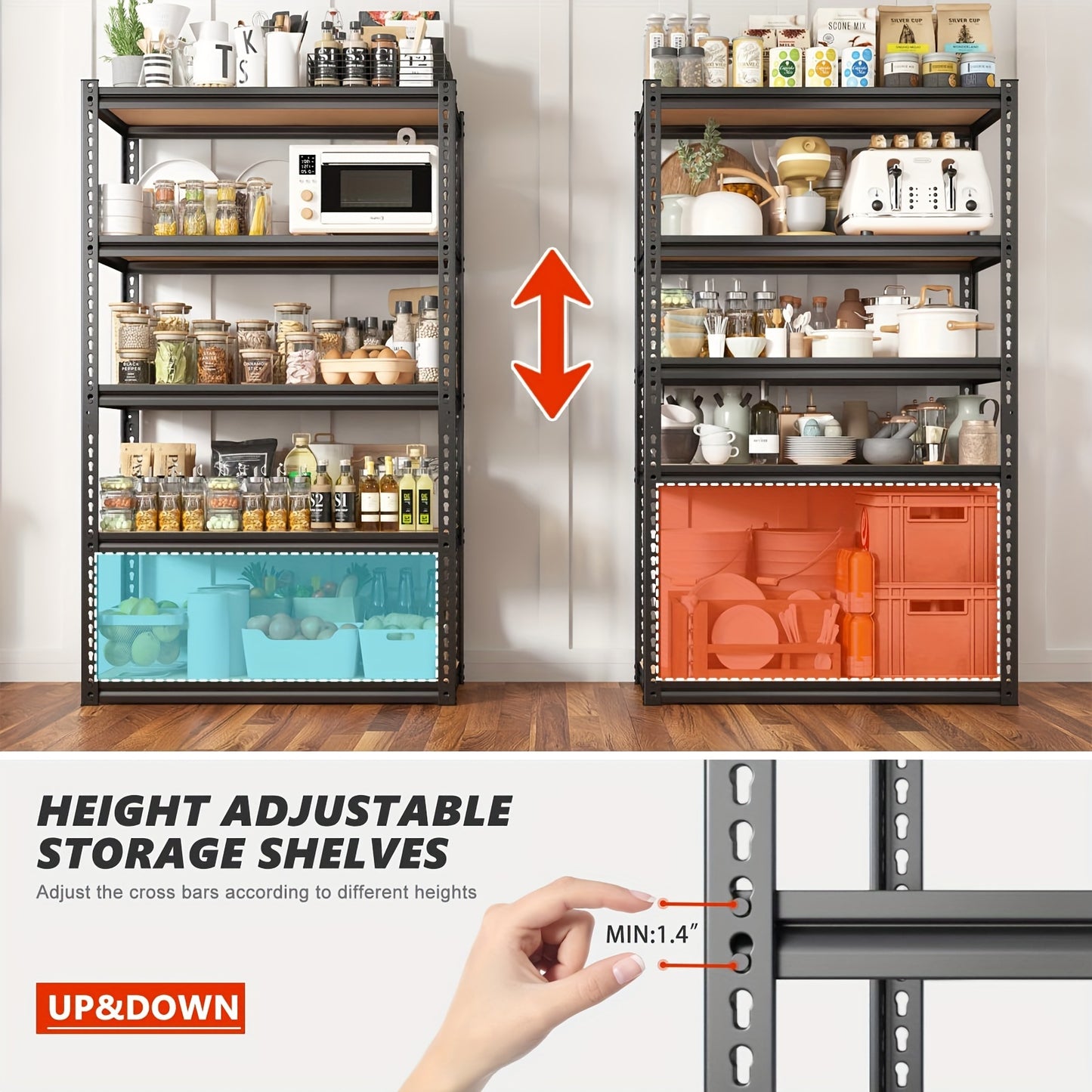 72" Heavy Duty Garage Shelving - 5-Tier Metal Storage Unit, 2000LBS Capacity, Adjustable Shelves for Craft, Warehouse, Pantry, Basement ( 72'' x 35.5'' x 11.8'' )