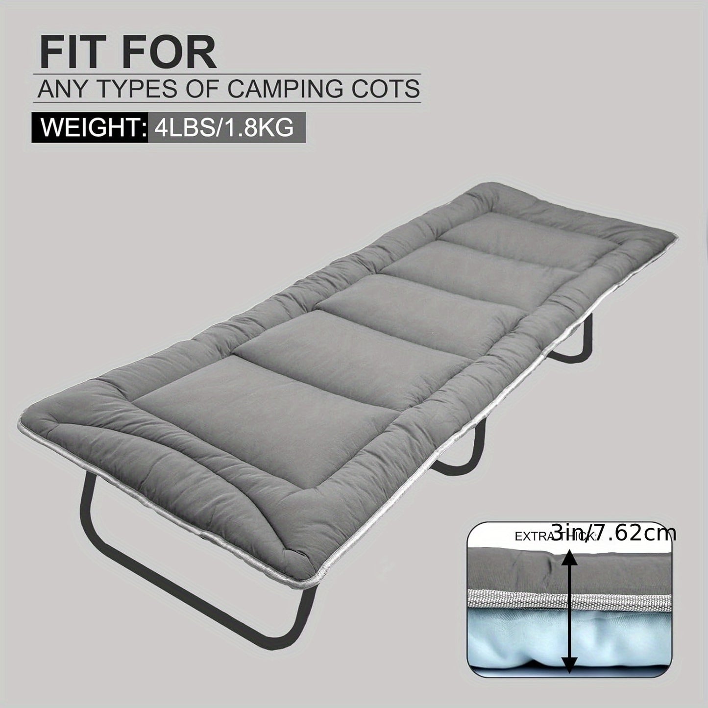 Extra Thick Cot Mattress for Camping - Soft, Portable, Non-Slip Sleeping Pad (75''x30'') - Outdoor Camping Accessories