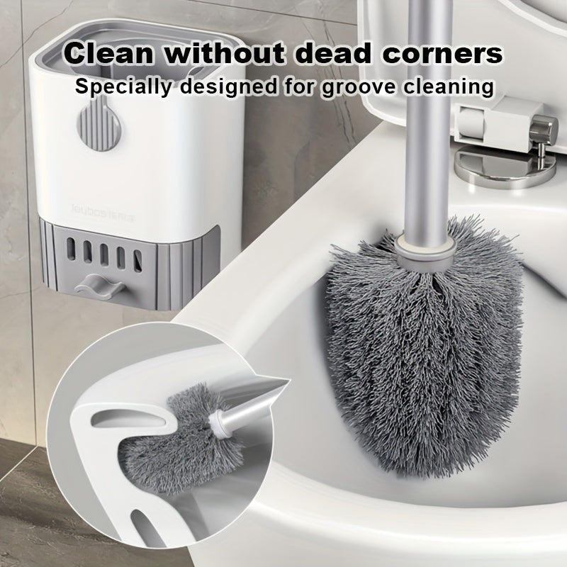 Toilet Brush with Holder Set – Wall Mounted Long Handle Cleaning Brush, Flexible Design for No Dead Corners, Ideal Bathroom Cleaning Tool