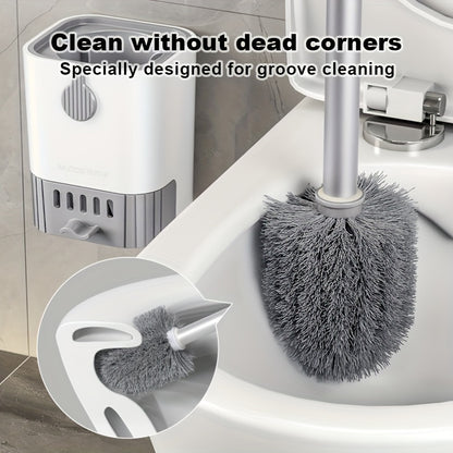 Toilet Brush with Holder Set – Wall Mounted Long Handle Cleaning Brush, Flexible Design for No Dead Corners, Ideal Bathroom Cleaning Tool