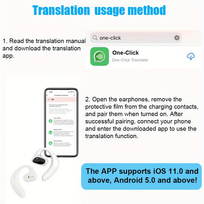 2 Way Real-Time Language Translator Earbuds – Supports 100+ Languages, USB Rechargeable, Long Battery Life – Ergonomic Design for Travel, Learning and Business