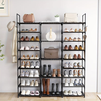 9-Tier Shoe Rack Organizer – Black Metal Shelf, Stackable Design, Holds 50-55 Pairs, Entryway and Bedroom Closet Storage, Dimensions: 129.5x26.9x155.4 cm