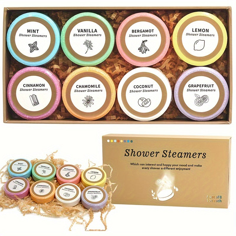 Shower Steamers Variety Pack - 8 Essential Oil Shower Bombs for Self-Care and Relaxation, Perfect Gift for Women and Men