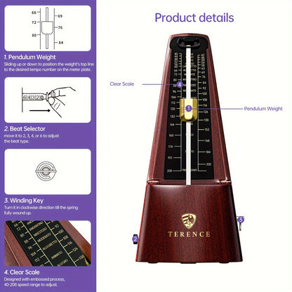 Mechanical Metronome Pro - High-Precision Beat & Tempo Tracker for Piano, Guitar, Violin, Bass, Drum - Loud Sound, Easy-to-Read Dial for All Levels