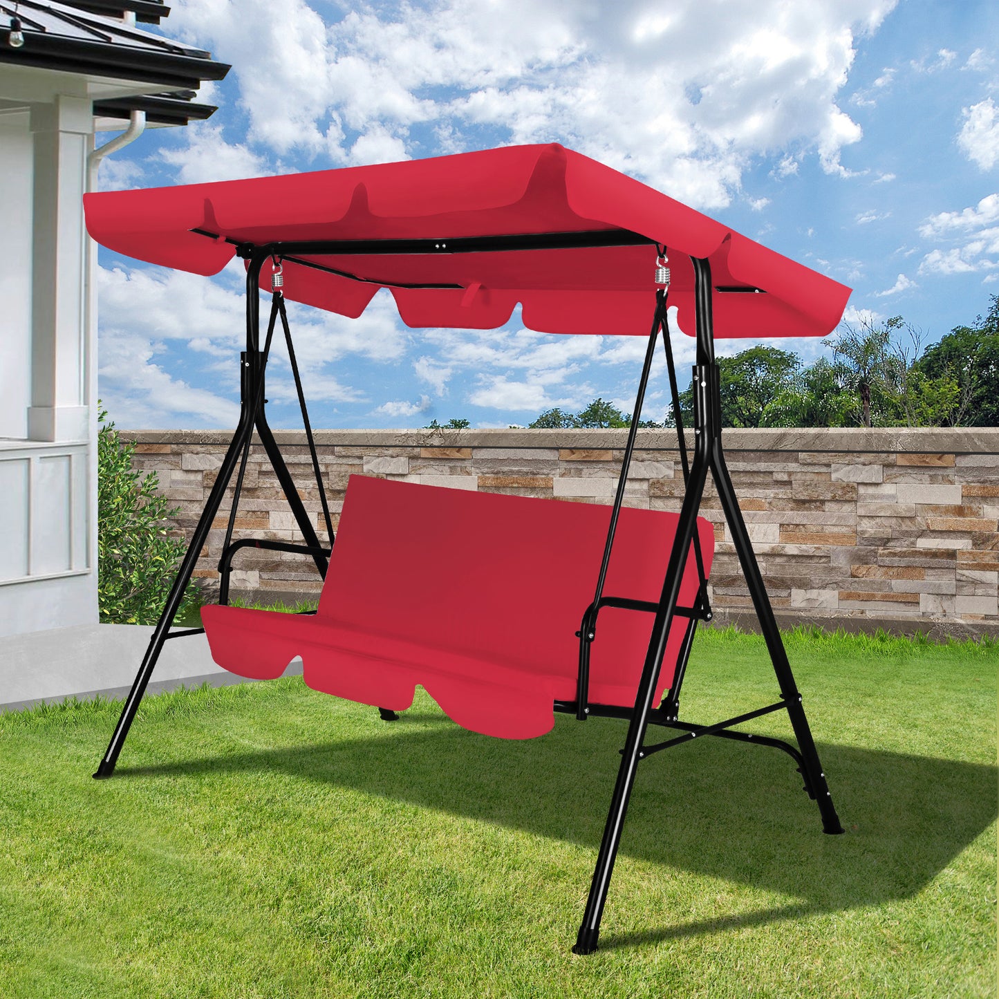 COVERONICS 3-Seat Outdoor Porch Swing – Patio Swing Chair with Adjustable Canopy, Durable Metal Frame, and Removable Cushions – Ideal for Backyard, Terrace, Lawn