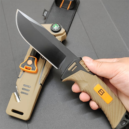 10.2in Outdoor Straight Knife - Ultra Sharp, High Hardness, Portable with Non-Slip Handle, Night Light, Compass, Magnesium Rod, and Safety Sheath - Essential for Camping and Travel