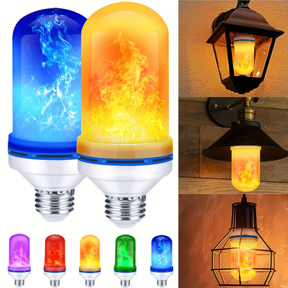 2 Pack LED Flame Emulation Bulbs – Multicolor Magic (Golden, Blue, Purple, Green, Red) – 4-Mode Indoor/Outdoor Lighting for Festive Sparkle at Christmas and Parties