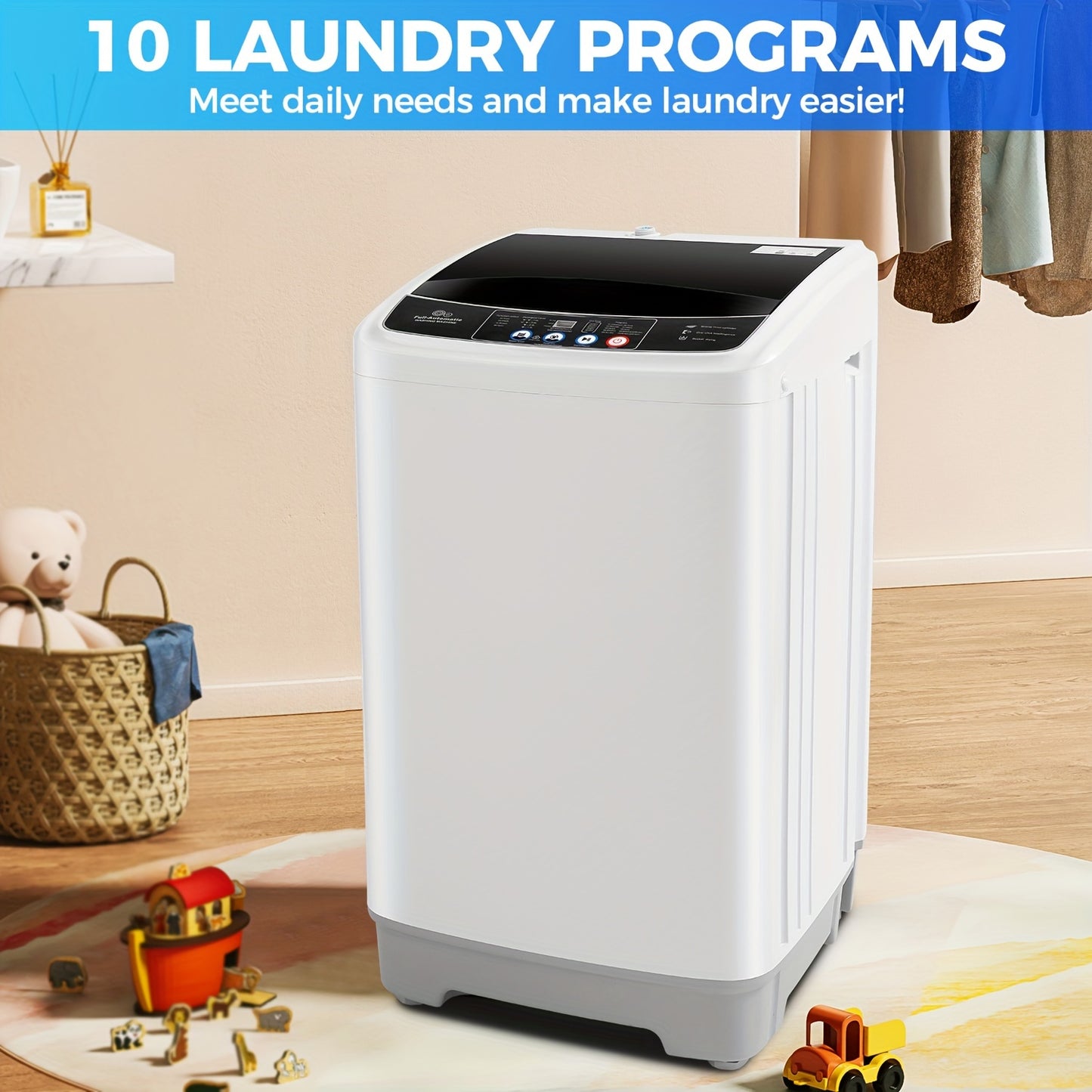 15.6 lbs Capacity Portable Washer Dryer Combo – Fully Automatic, 2.1 Cubic Feet, LED Display, 10 Programs, 8 Water Levels – Ideal for Apartments, Dormitories, and Small Spaces