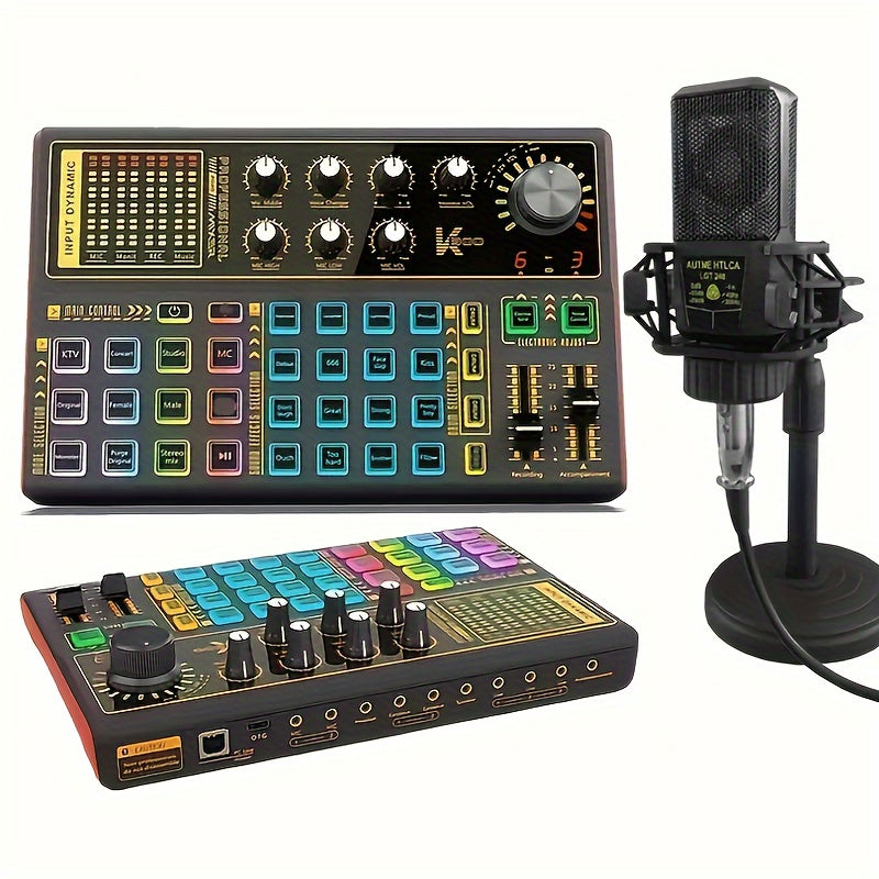 2 Person Podcast Equipment Bundle - K300 Voice Changer, Condenser Microphone and Live Sound Card for Recording, Singing, Streaming, and Gaming