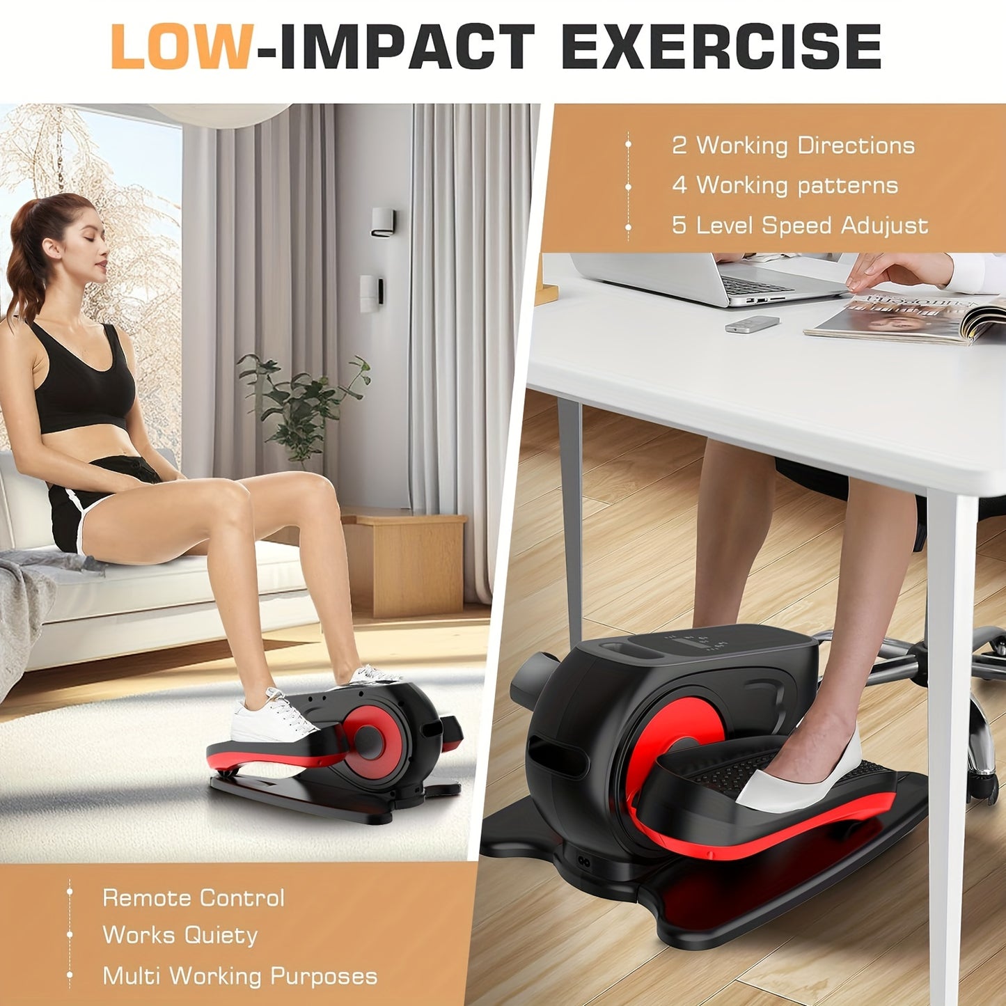 Under Desk Elliptical Machine – Quiet & Portable Electric Leg Exerciser for Seniors, Fully Assembled with Remote Control and 12 Adjustable Speeds