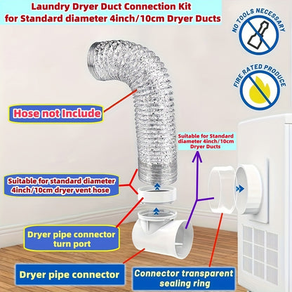 Laundry Dryer Duct Connection Kit – Indoor Hook-Up for Standard 4-Inch Dryer Ducts with Fixed Bracket and STV-90 Connector