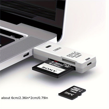 Black USB 3.0 Dual Card Reader - Compatible with SD Cards, No Battery Required, Ideal for Computers and Accessories