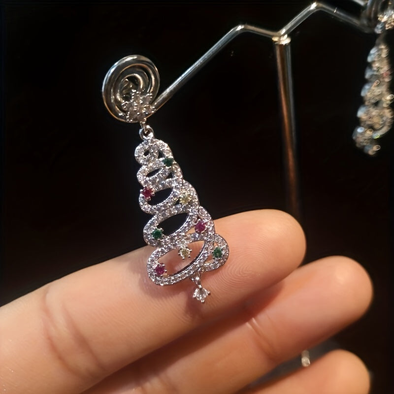 925 Sterling Silver Christmas Tree Earrings - Drop Earrings for Women, XMas Tree Decoration, Crystal Christmas Gift for Girls