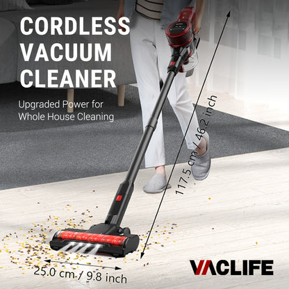 VacLife Cordless Vacuum Cleaner - 45-Min Max Runtime, Powerful Rechargeable Stick Vacuum for Pet Hair, Carpet, and Hard Floors - Lightweight, Strong Suction, Easy Maneuverability