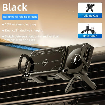 2024 New 2 in 1 Car Holder for Folding Screens - 15W Wireless Fast Charging, Automatic Rotating Magnetic Mount, Air Outlet Compatible, Ideal for Samsung Galaxy ZFold6