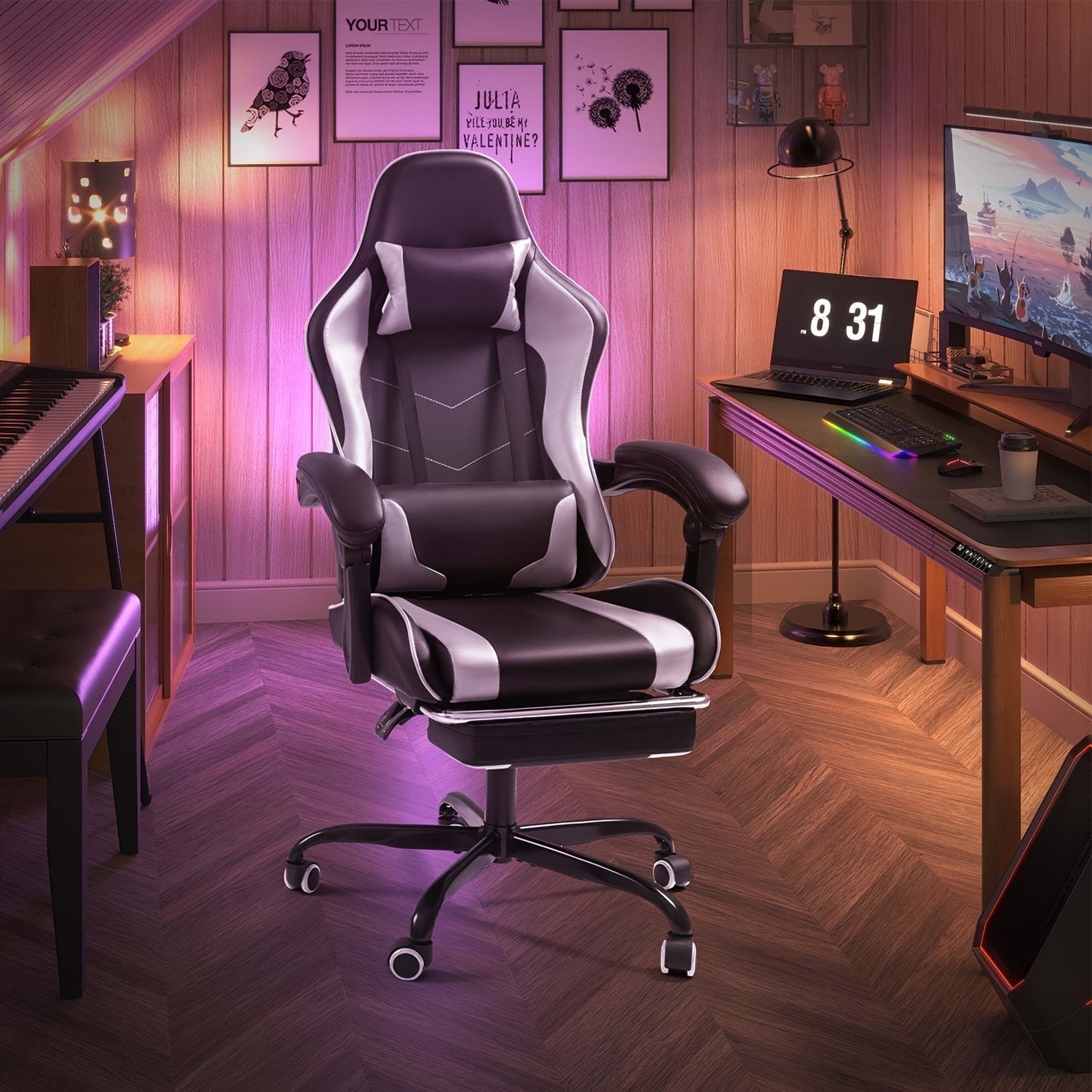 Homall PU Leather Gaming Chair - Massage and Foot Support Features