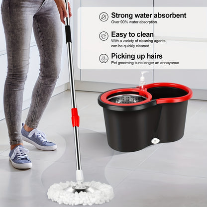 Spin Mop and Bucket Set with Wringer – 360° Spinning Mop System, Includes 3 Microfiber Mop Heads and 61" Adjustable Stainless Steel Handle – Ideal for Floor Cleaning in Bathrooms and Schools